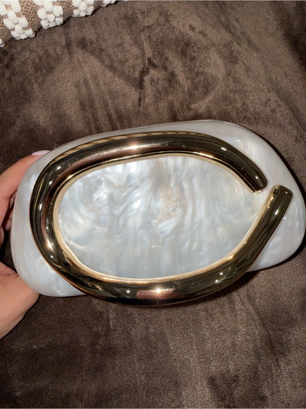 Amazon White Pearlized Clutch with Gold Accent